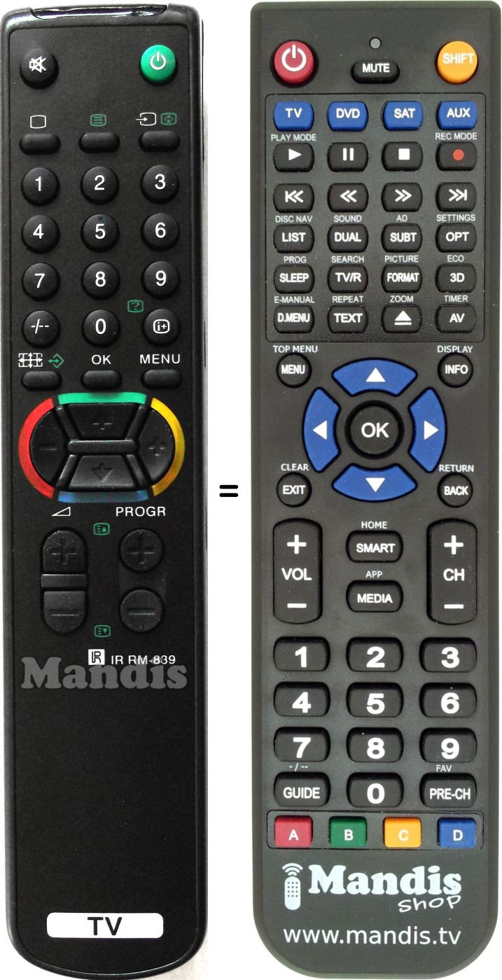 Télécommande équivalente Sony RM839