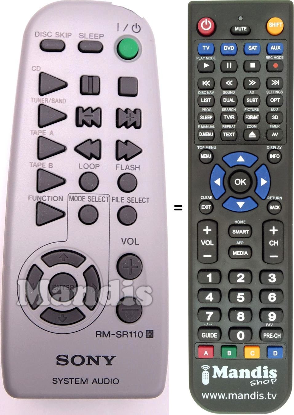 Télécommande équivalente Sony RM-SR110