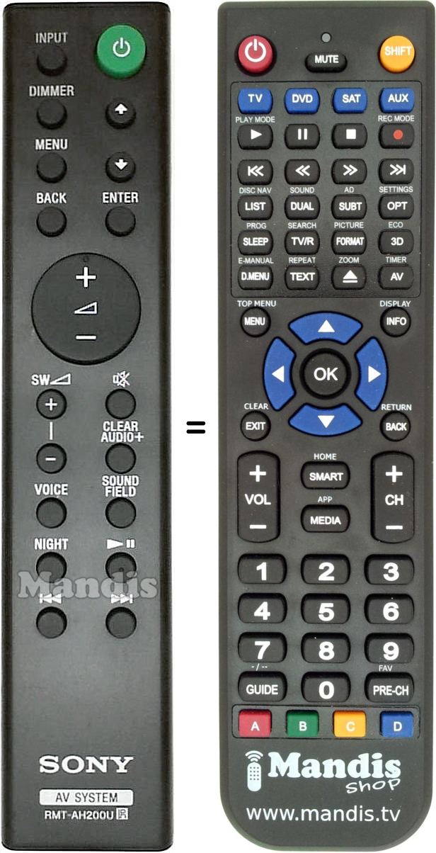 Télécommande équivalente Sony RMT-AH200U