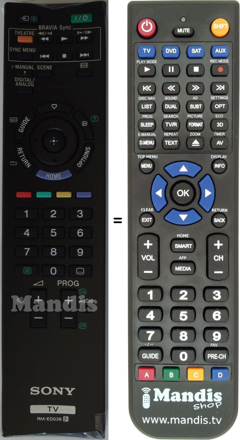 Télécommande équivalente Sony RMED036