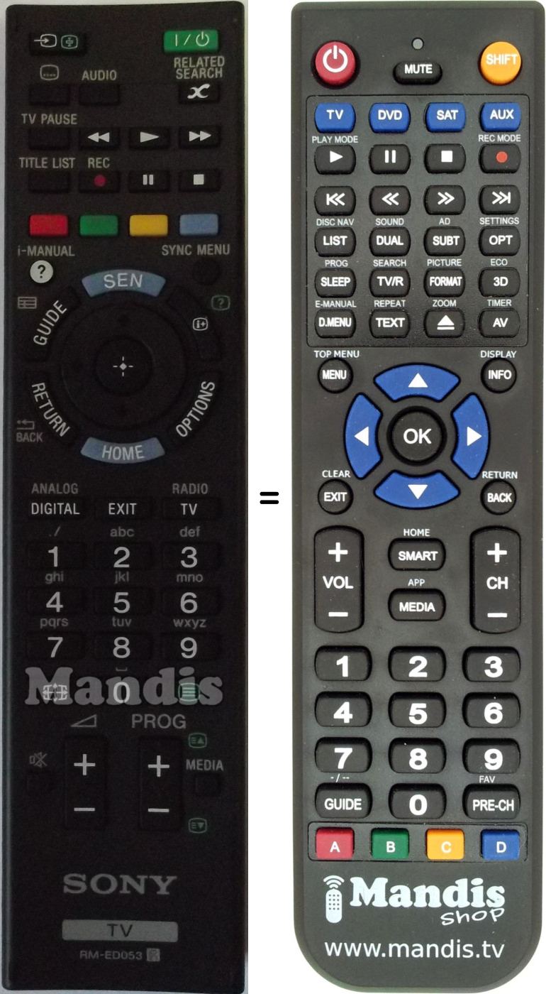 Télécommande équivalente Sony RMED053