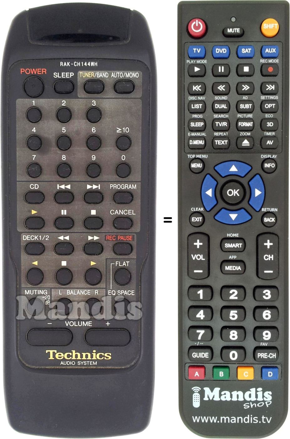 Replacement remote control Technics RAK-CH144WH