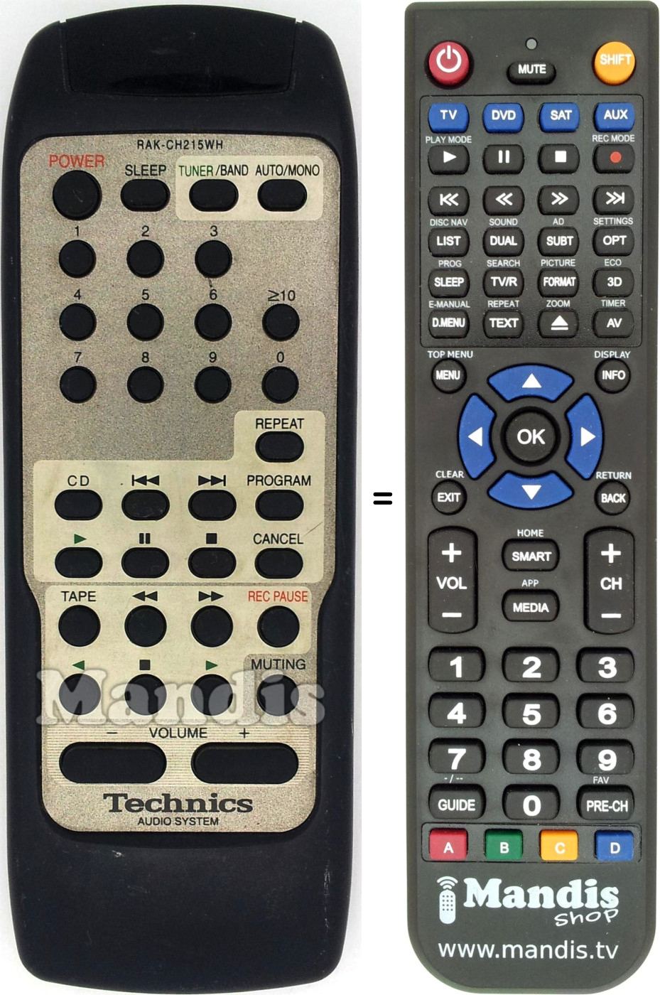 Télécommande équivalente Technics RAK-CH215WH