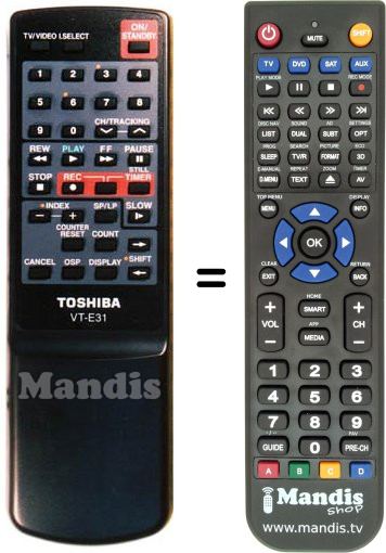 Replacement remote control Toshiba VT-E31