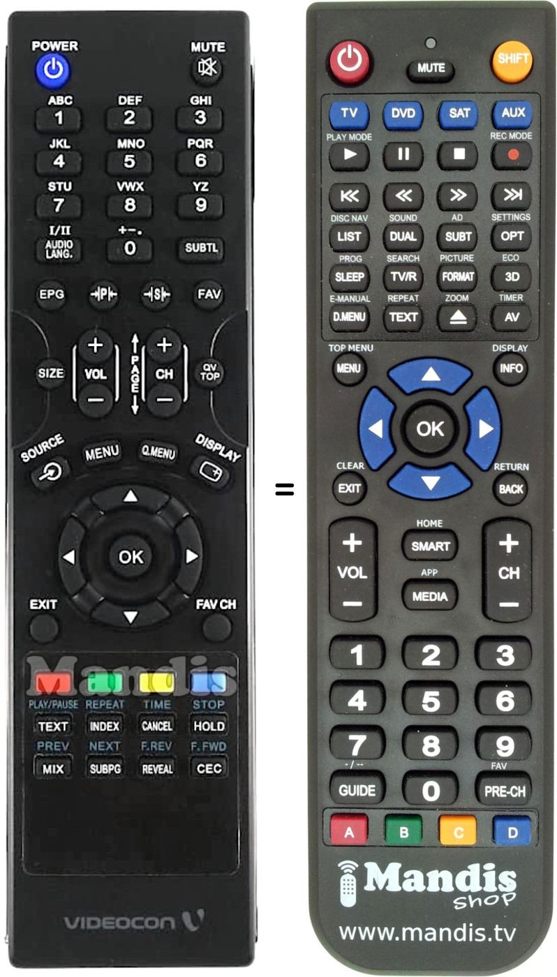 Replacement remote control VIDEOCON VIDEOCON001