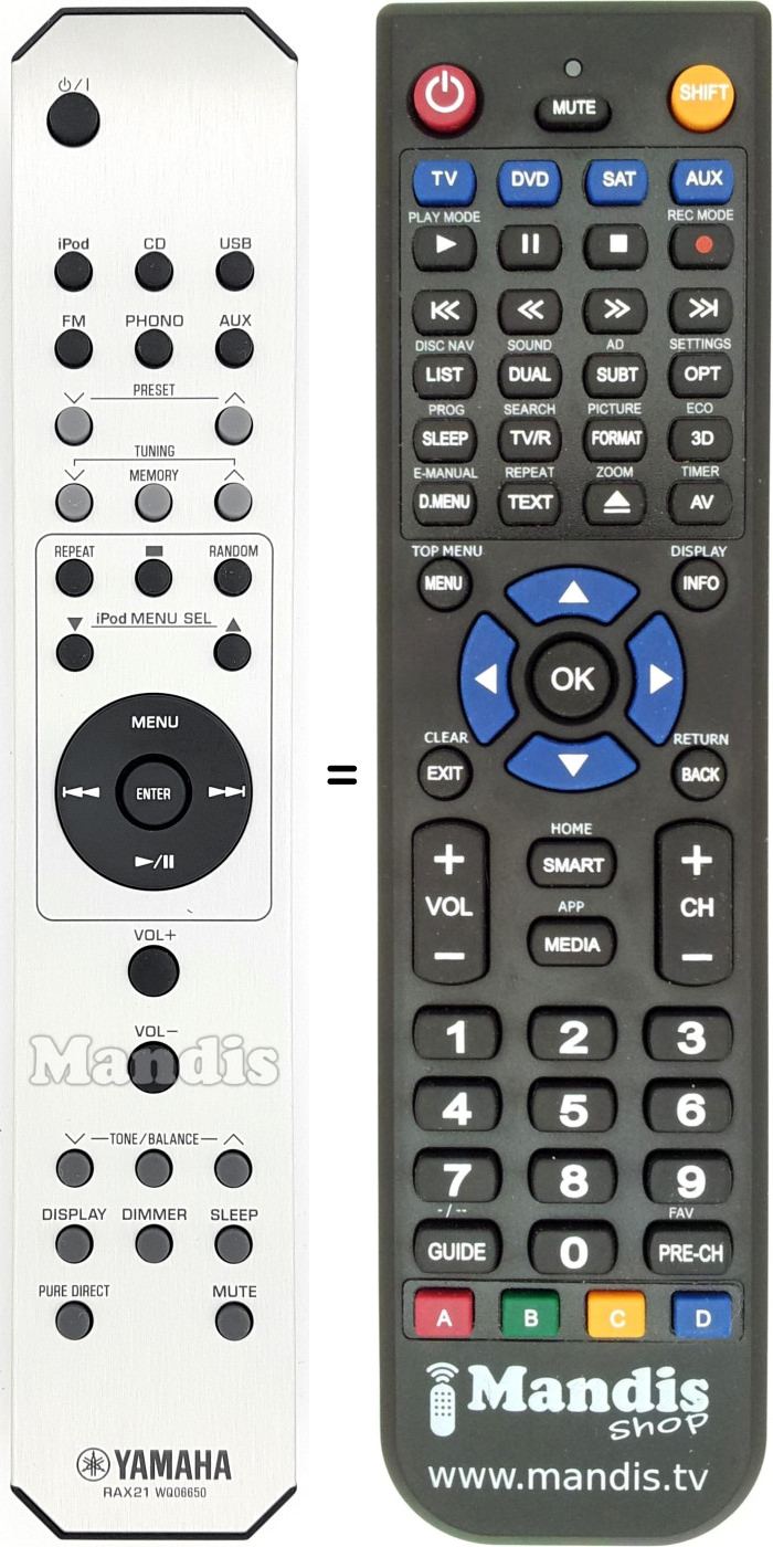 Télécommande équivalente Yamaha RAX21