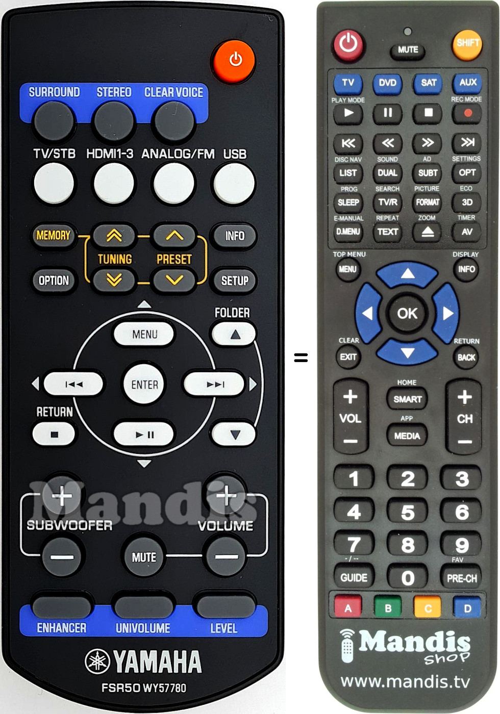 Télécommande équivalente Yamaha FSR50