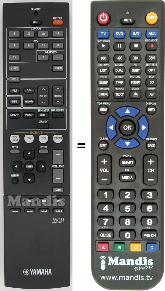 Télécommande équivalente Yamaha RAV433