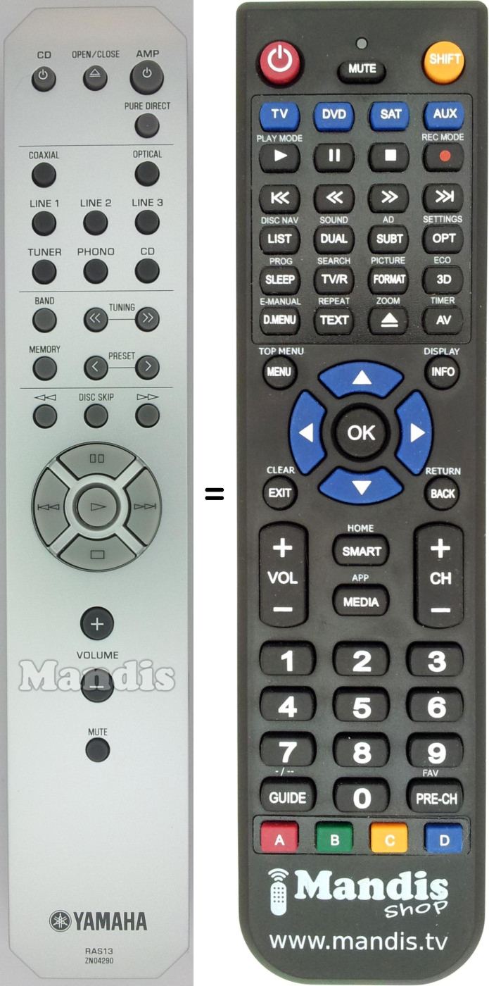 Télécommande équivalente Yamaha RAS13