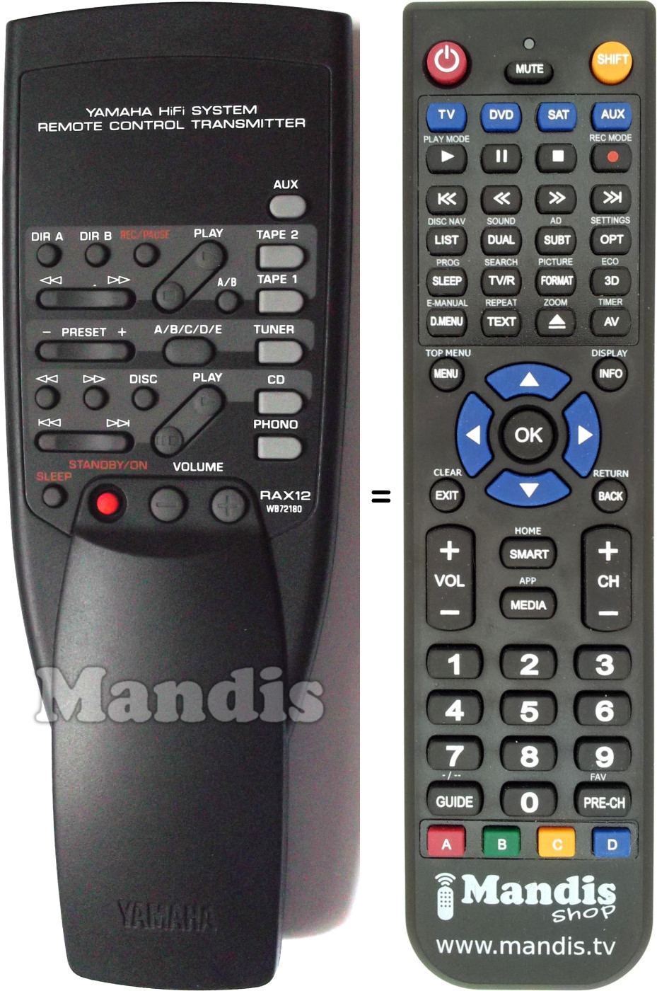 Mando a distancia equivalente Yamaha RAX12