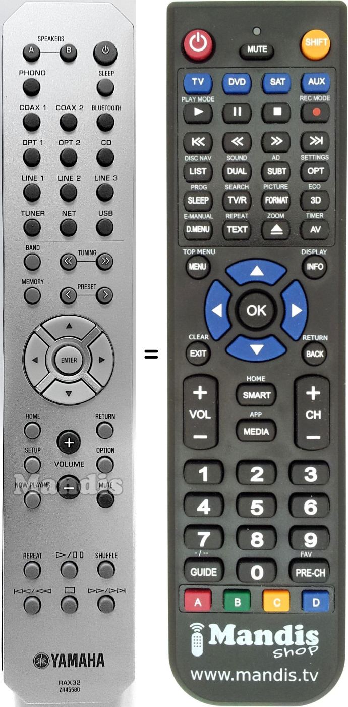 Télécommande équivalente Yamaha RAX32