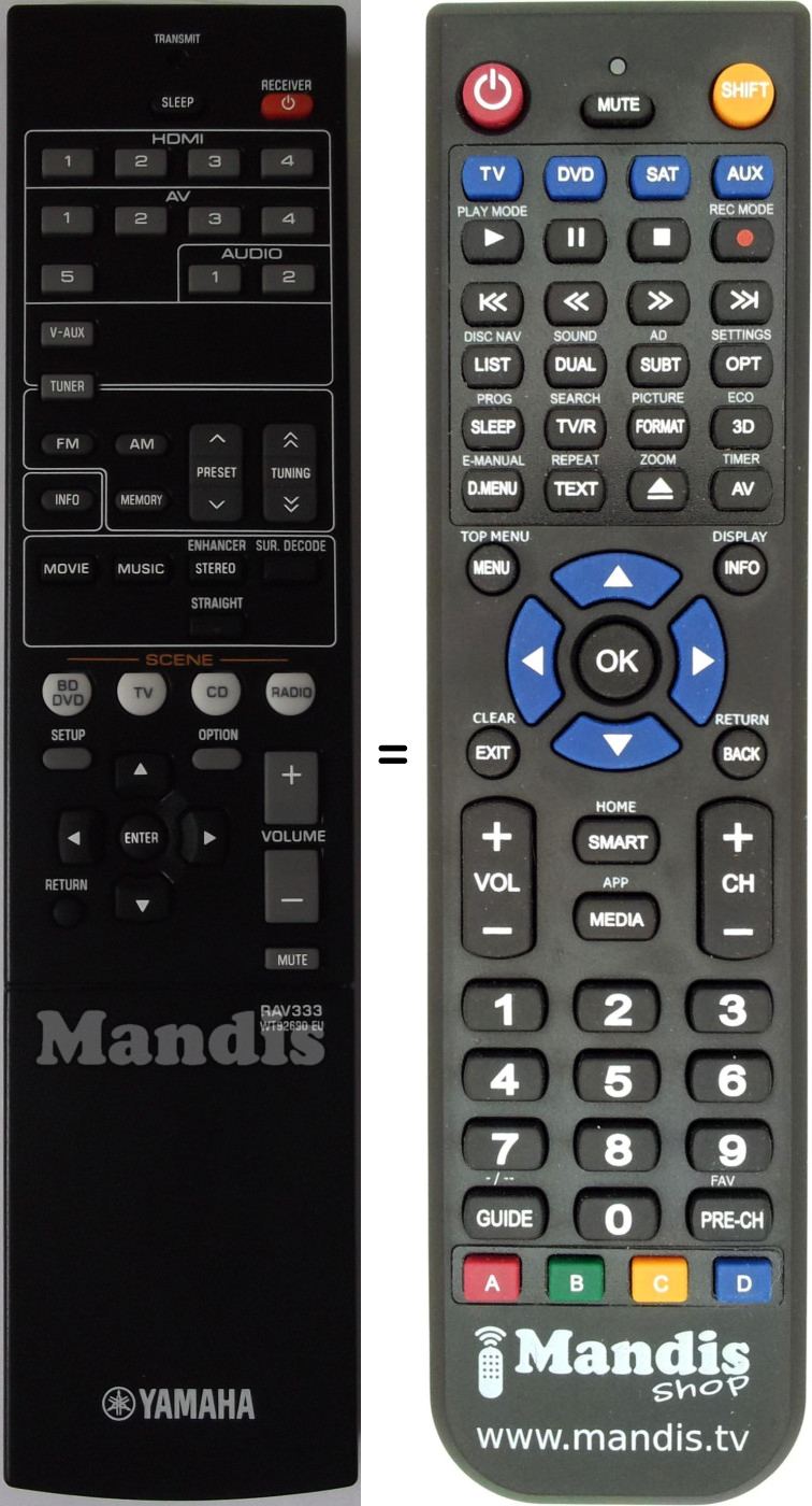 Télécommande équivalente Yamaha RAV333