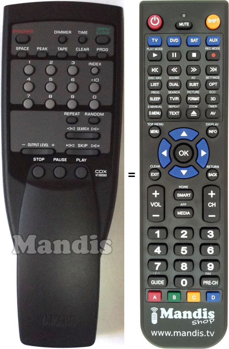 Mando a distancia equivalente Yamaha VT98990
