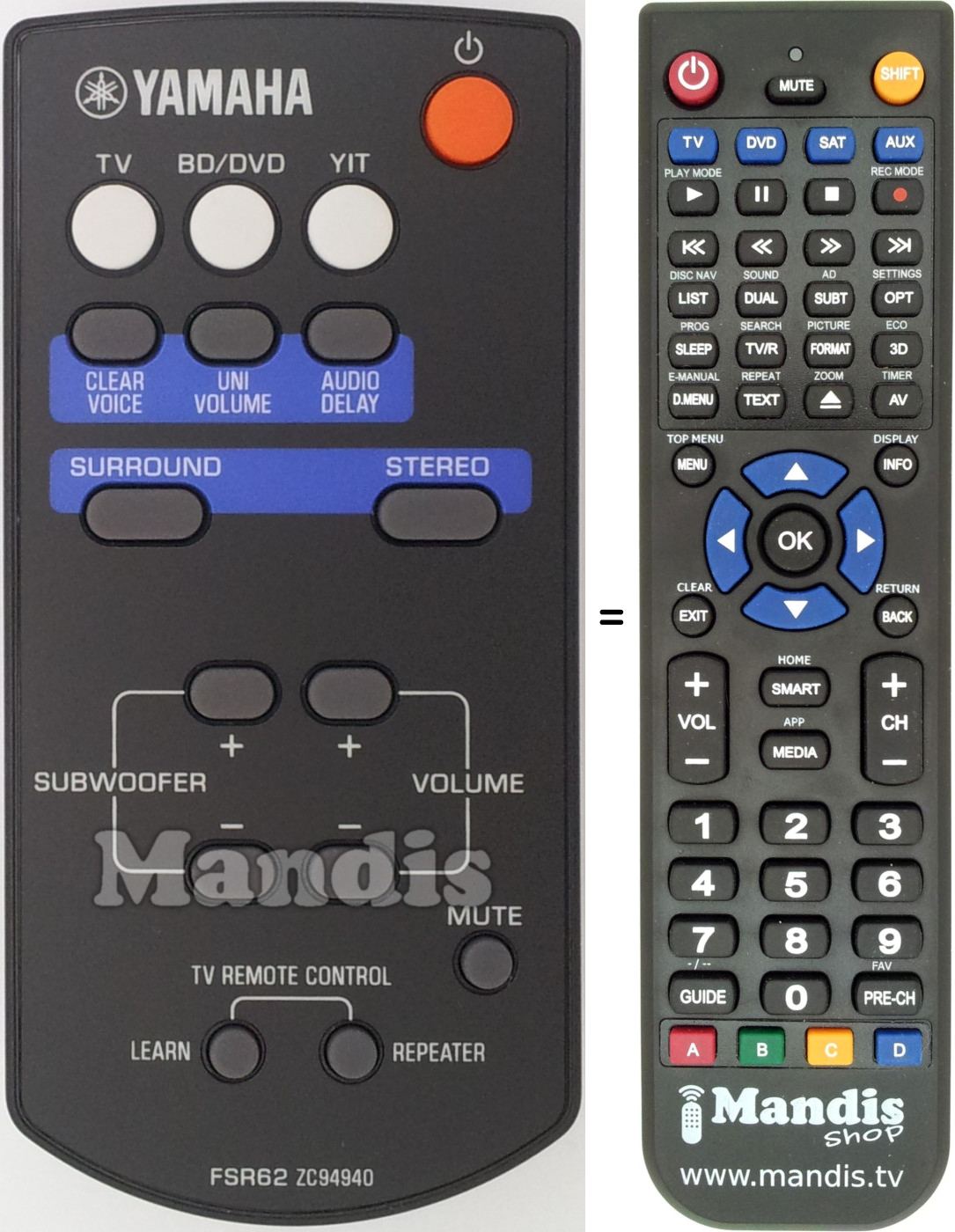 Télécommande équivalente Yamaha ZC949400