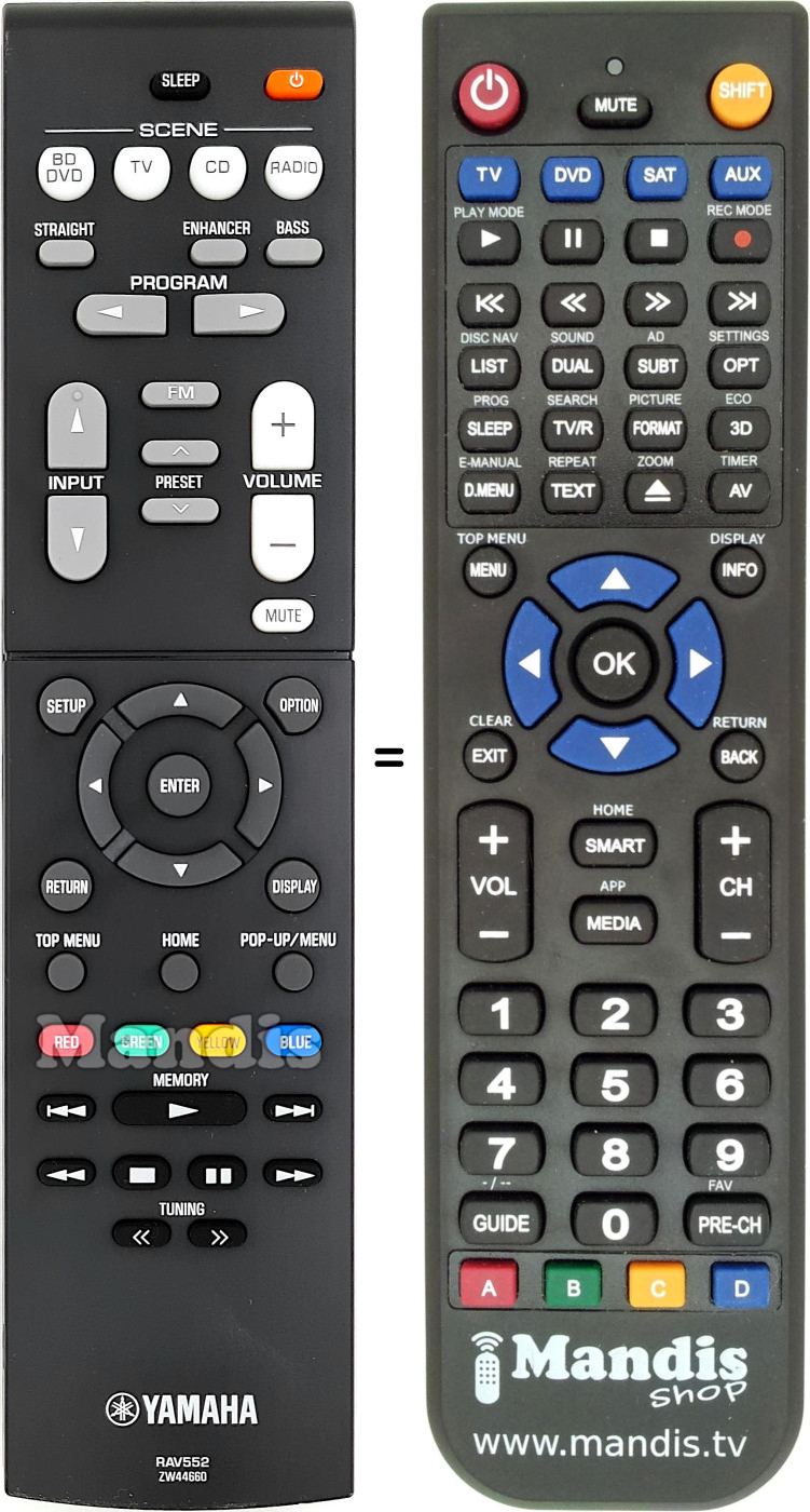 Télécommande équivalente Yamaha RAV552