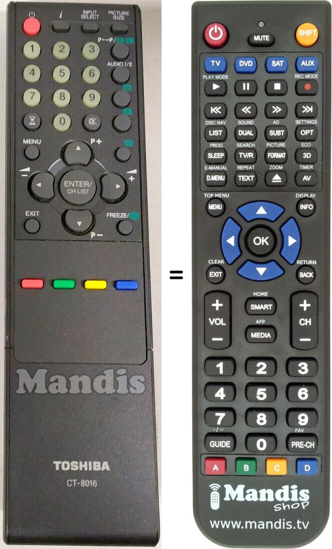 Replacement remote control Toshiba CT-8016
