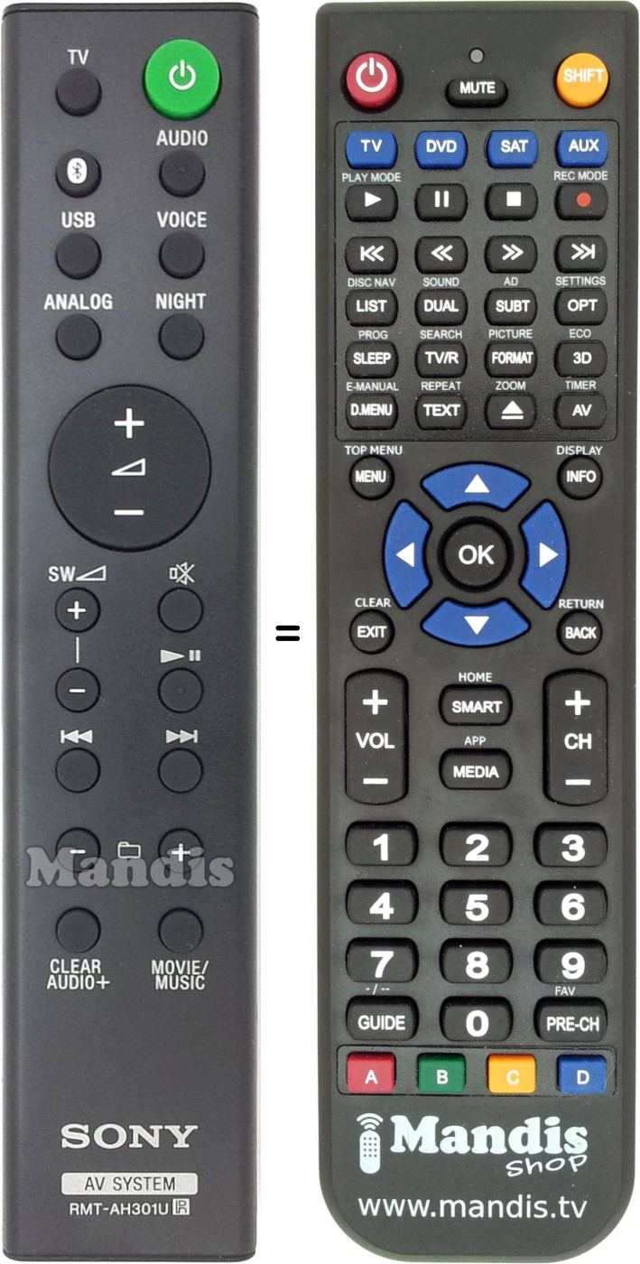 Télécommande équivalente Sony RMT-AH301U