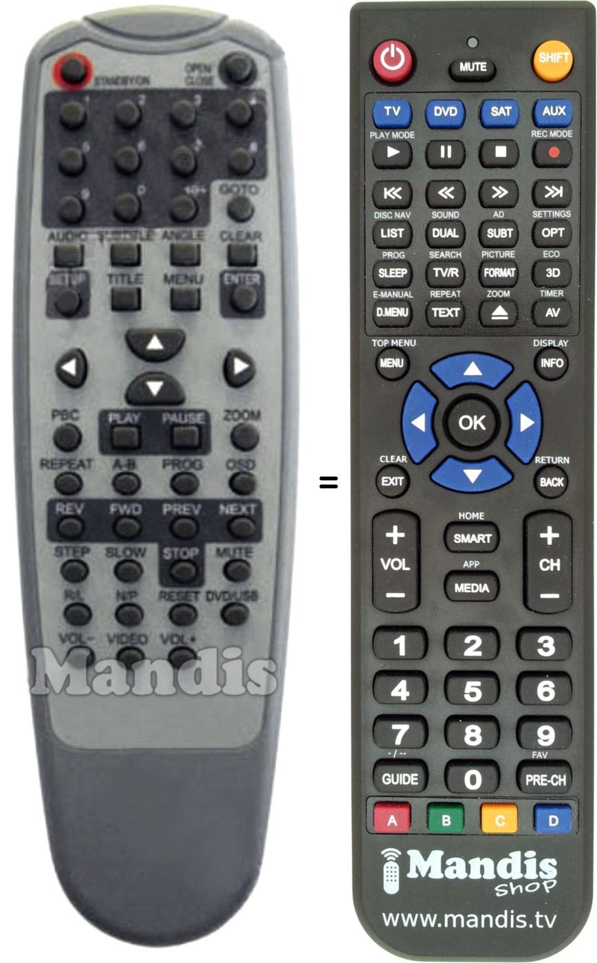 Replacement remote control Akai AKDV 334