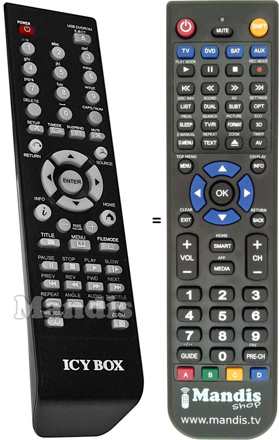 Replacement remote control ICY BOX IB-MP 309 HW-B