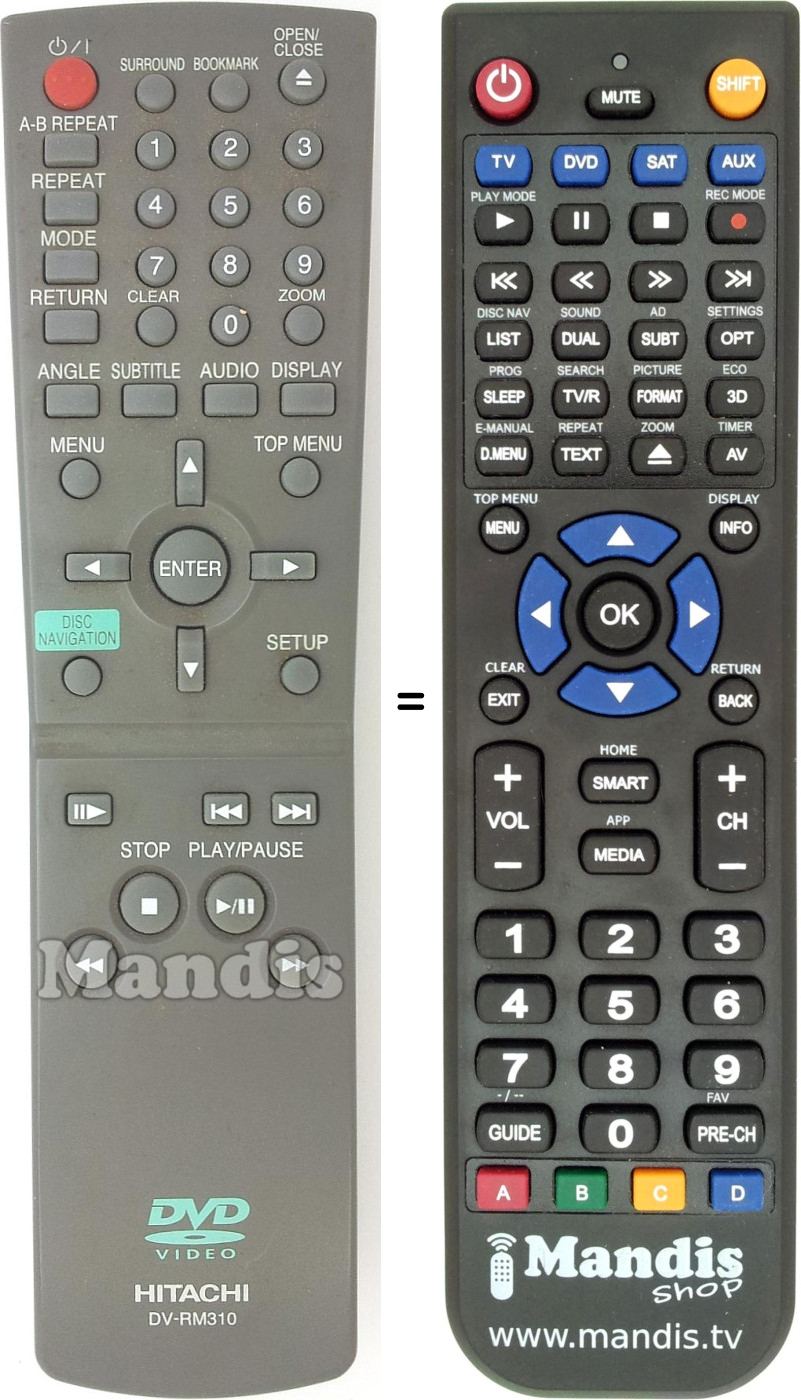 Télécommande équivalente Hitachi DV-RM310