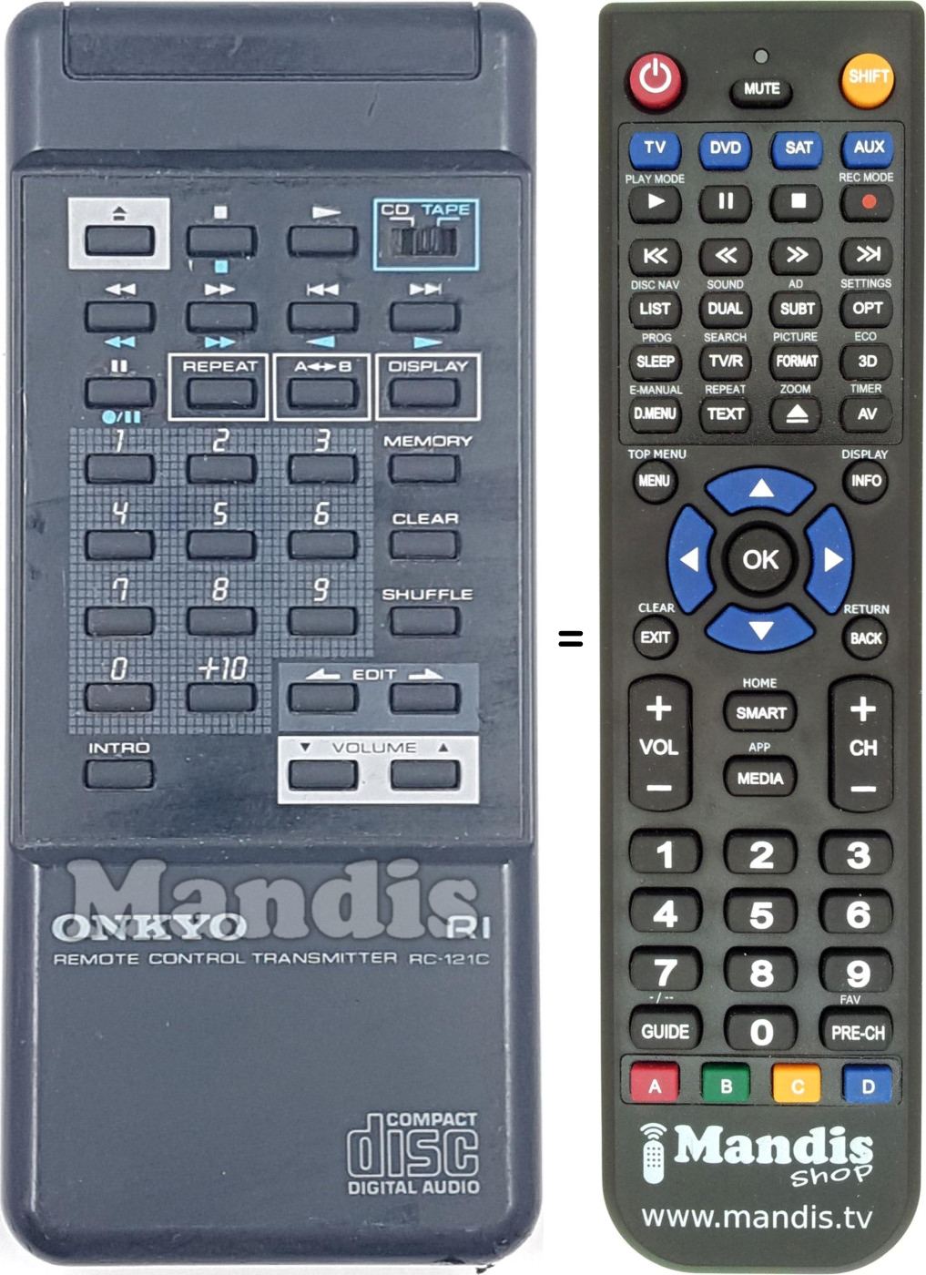 Replacement remote control RC-121C