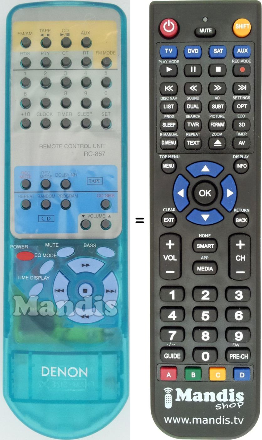 Télécommande équivalente RC867