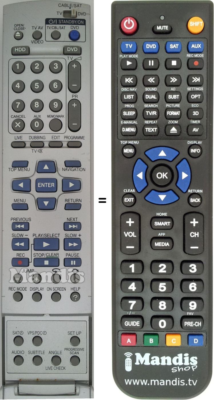 Télécommande équivalente JVC RM-SDR011E