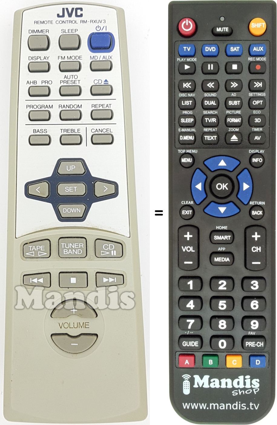 Replacement remote control JVC RMRXUV3