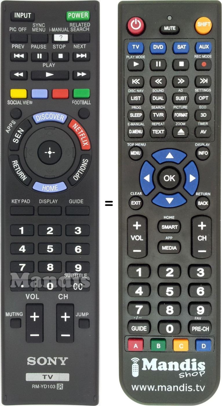 Télécommande équivalente Sony RM-YD103