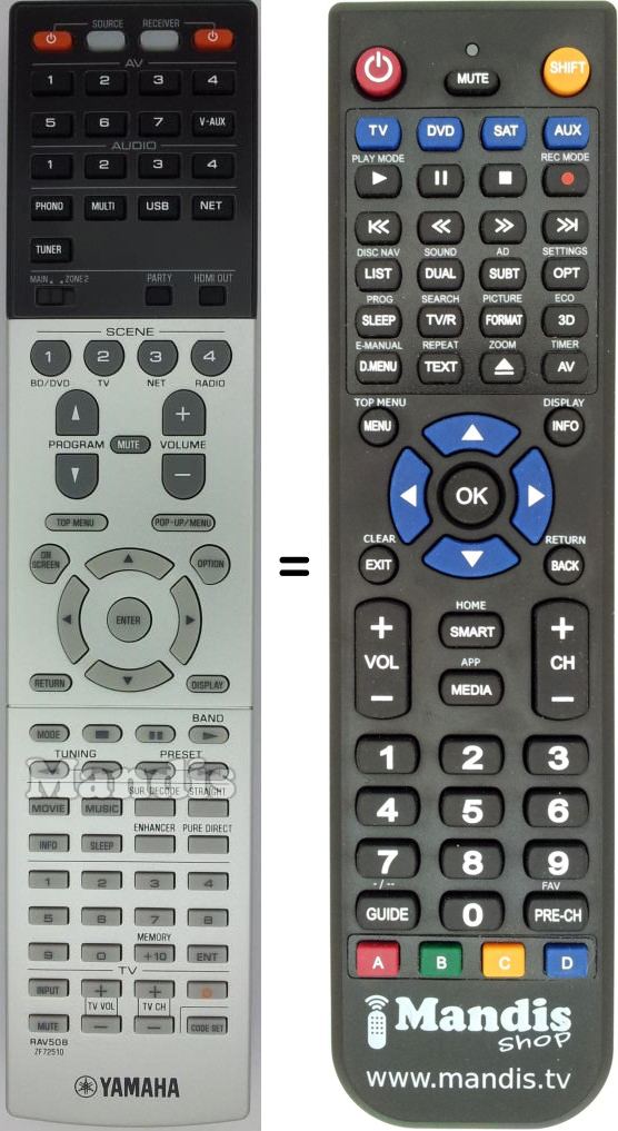 Télécommande équivalente Yamaha RAV508