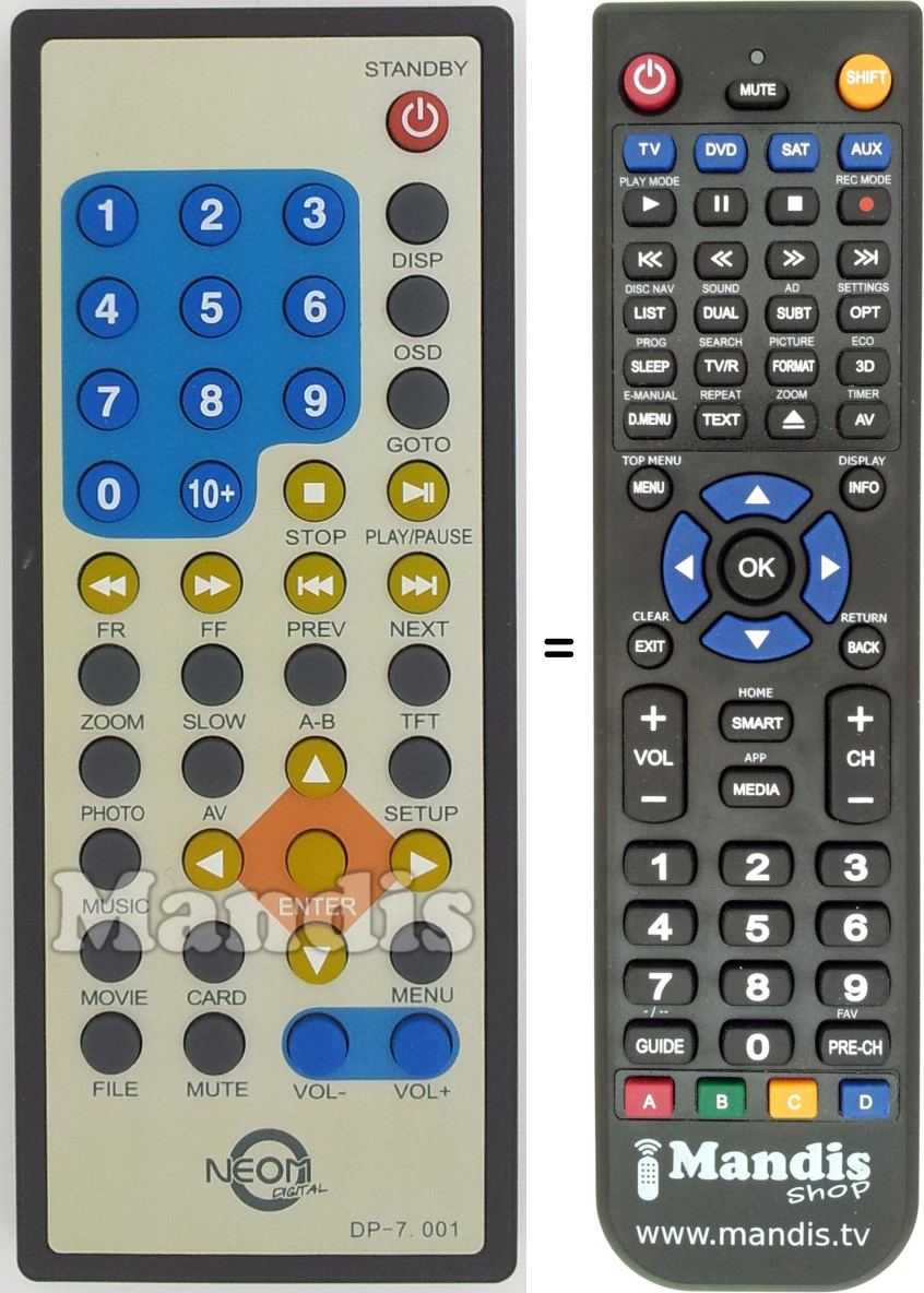 Replacement remote control DP7001