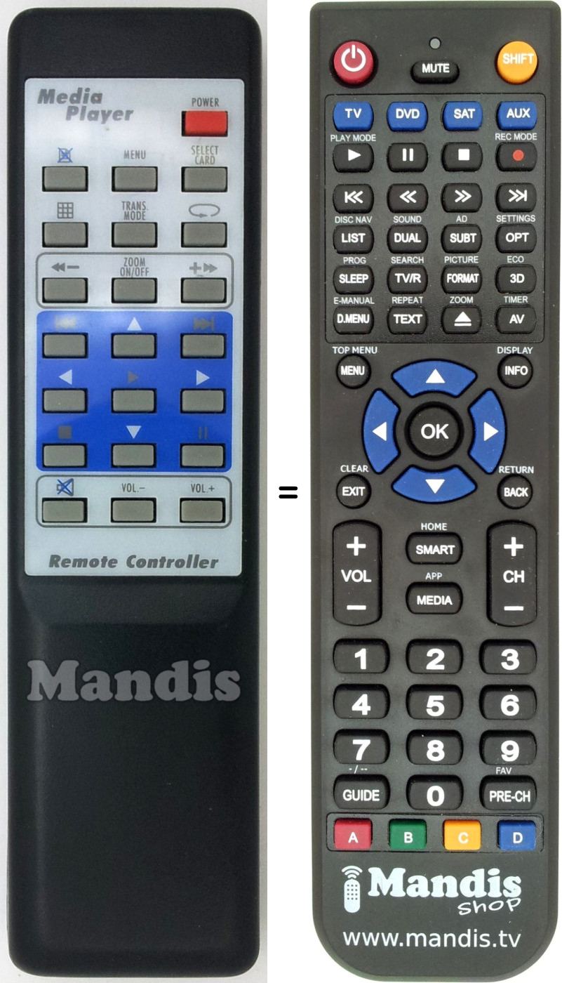 Replacement remote control MediaPlayer001