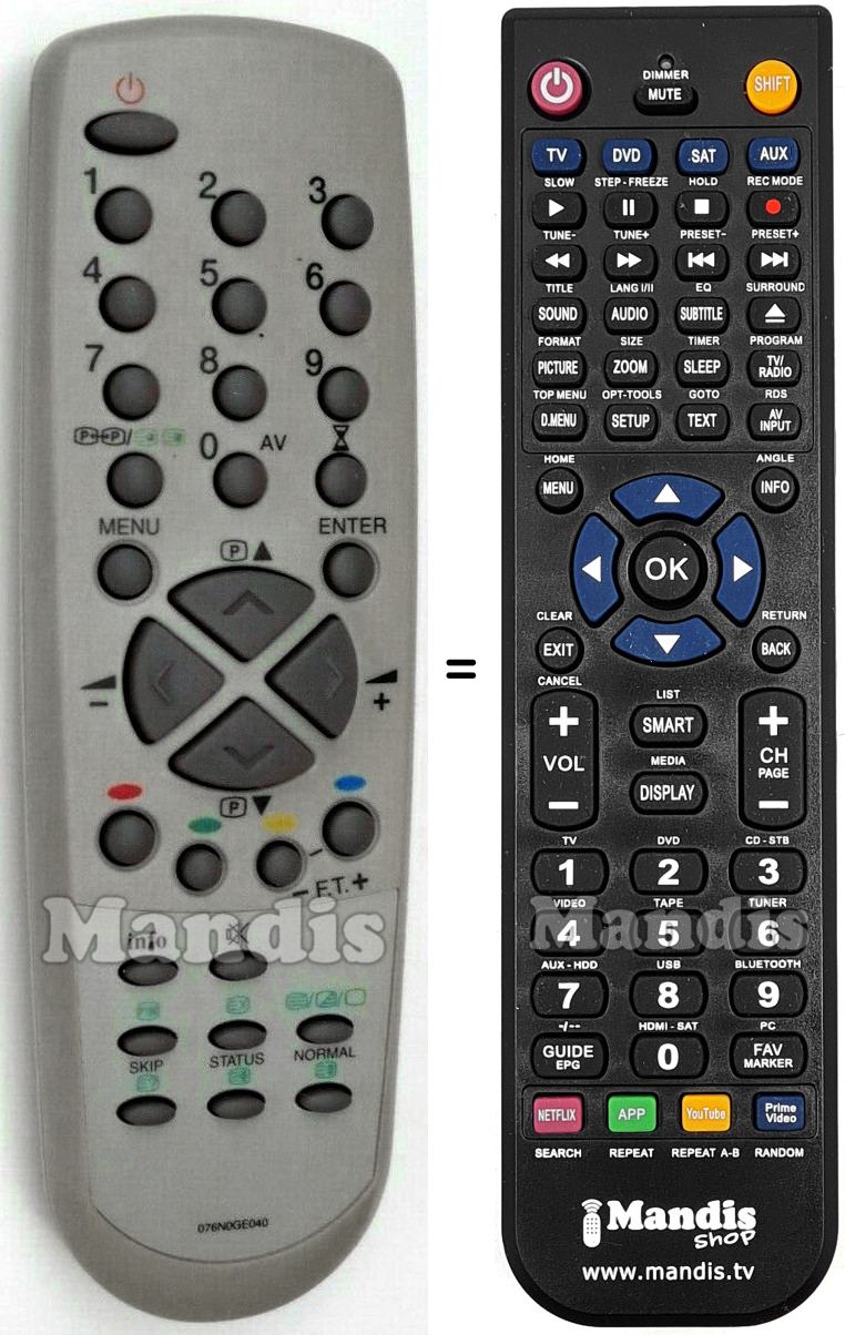 Replacement remote control NordMende 076N0GE040