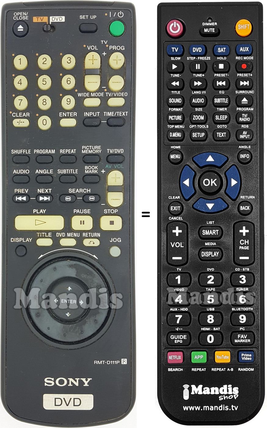 Mando a distancia equivalente Sony RMT-D111P