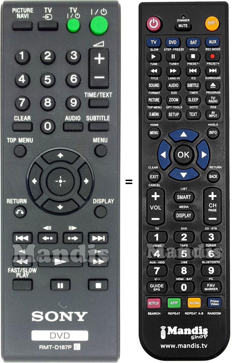 Mando a distancia equivalente Sony RMT-D187P