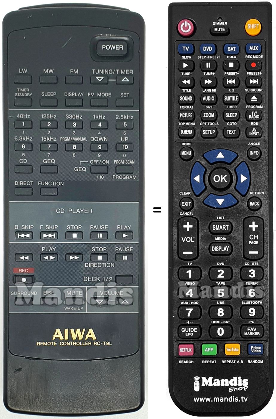 Télécommande équivalente Aiwa RC-T9L