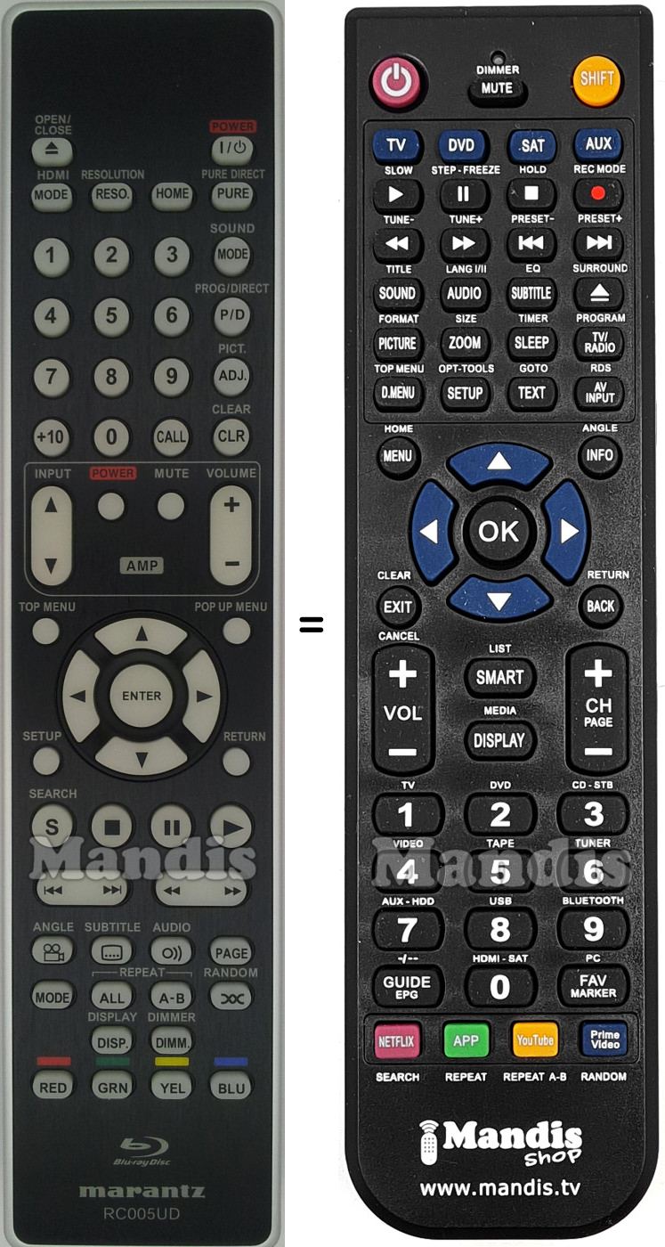 Replacement remote control Marantz RC005UD