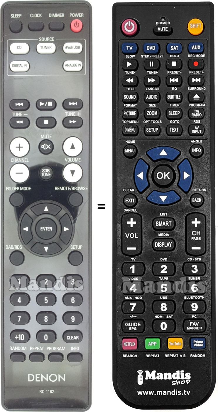 Télécommande équivalente Denon RC-1162