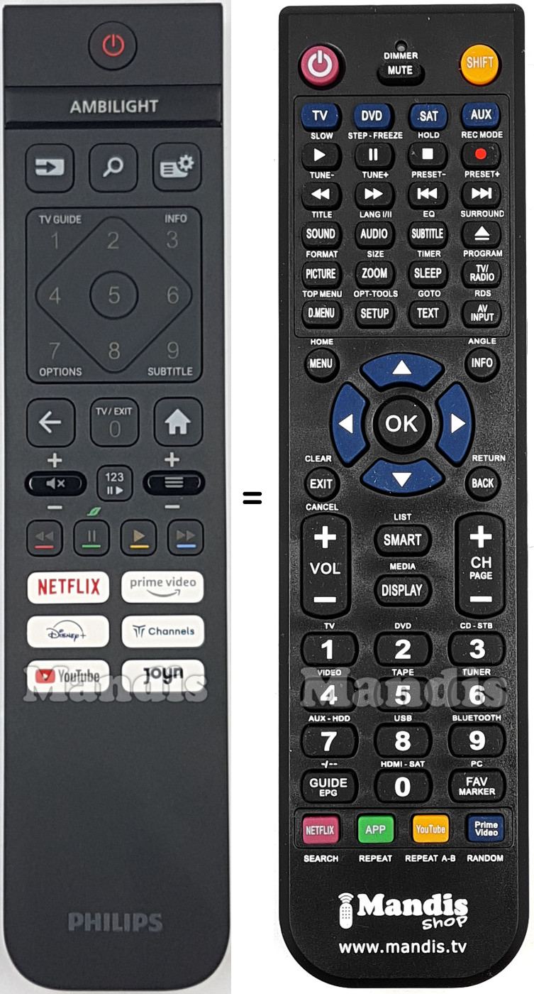 Mando a distancia equivalente Philips 996592404220