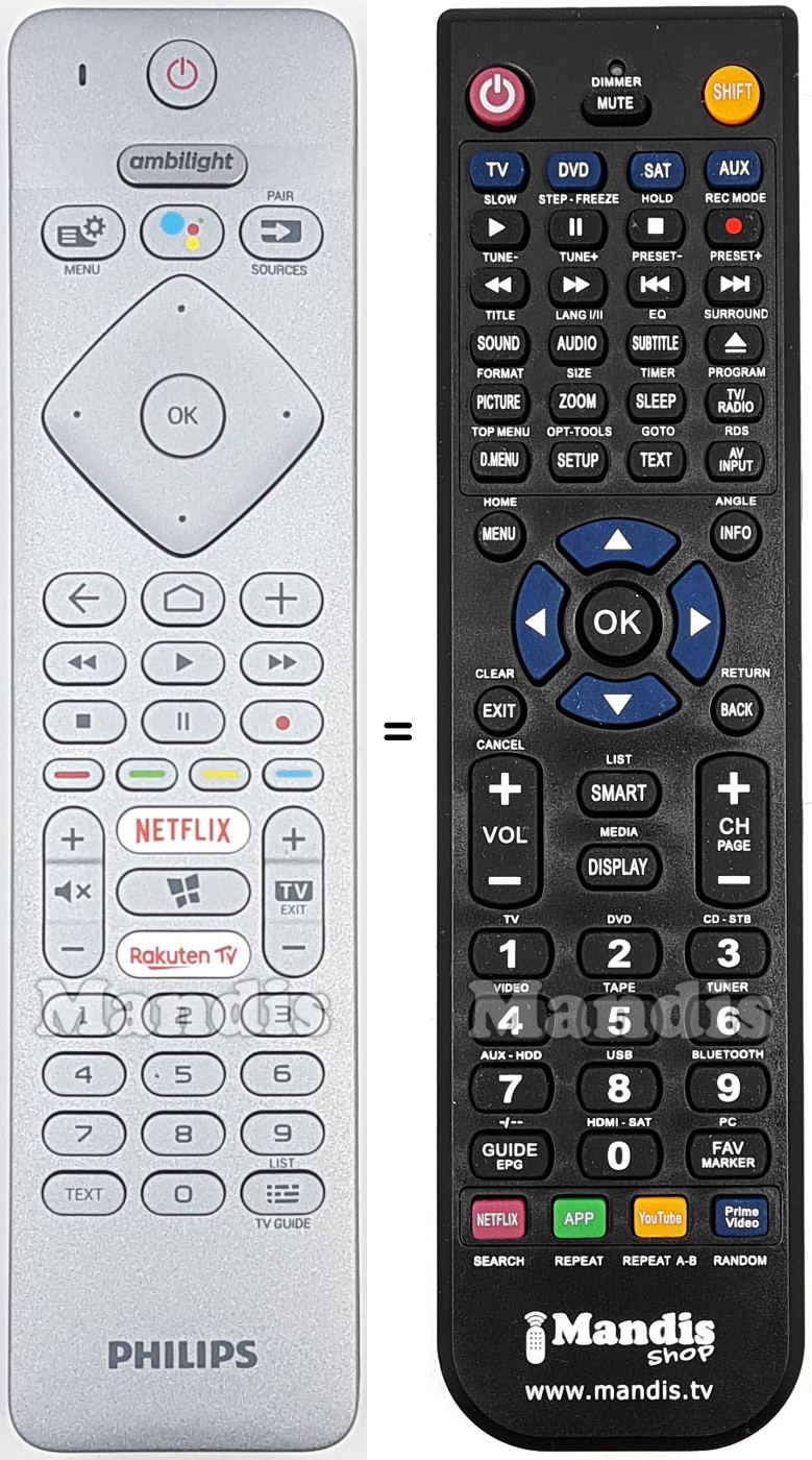 Mando a distancia equivalente Philips 996599002342