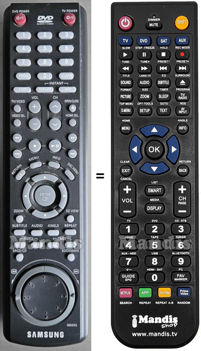 Mando a distancia equivalente Samsung 00025G
