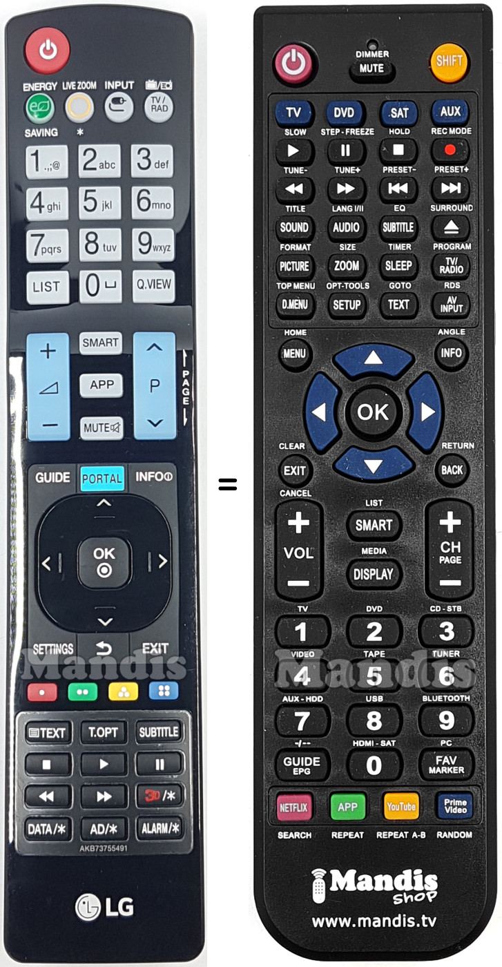 Mando a distancia equivalente AKB73755491 Mando a distancia equivalente AKB73755491