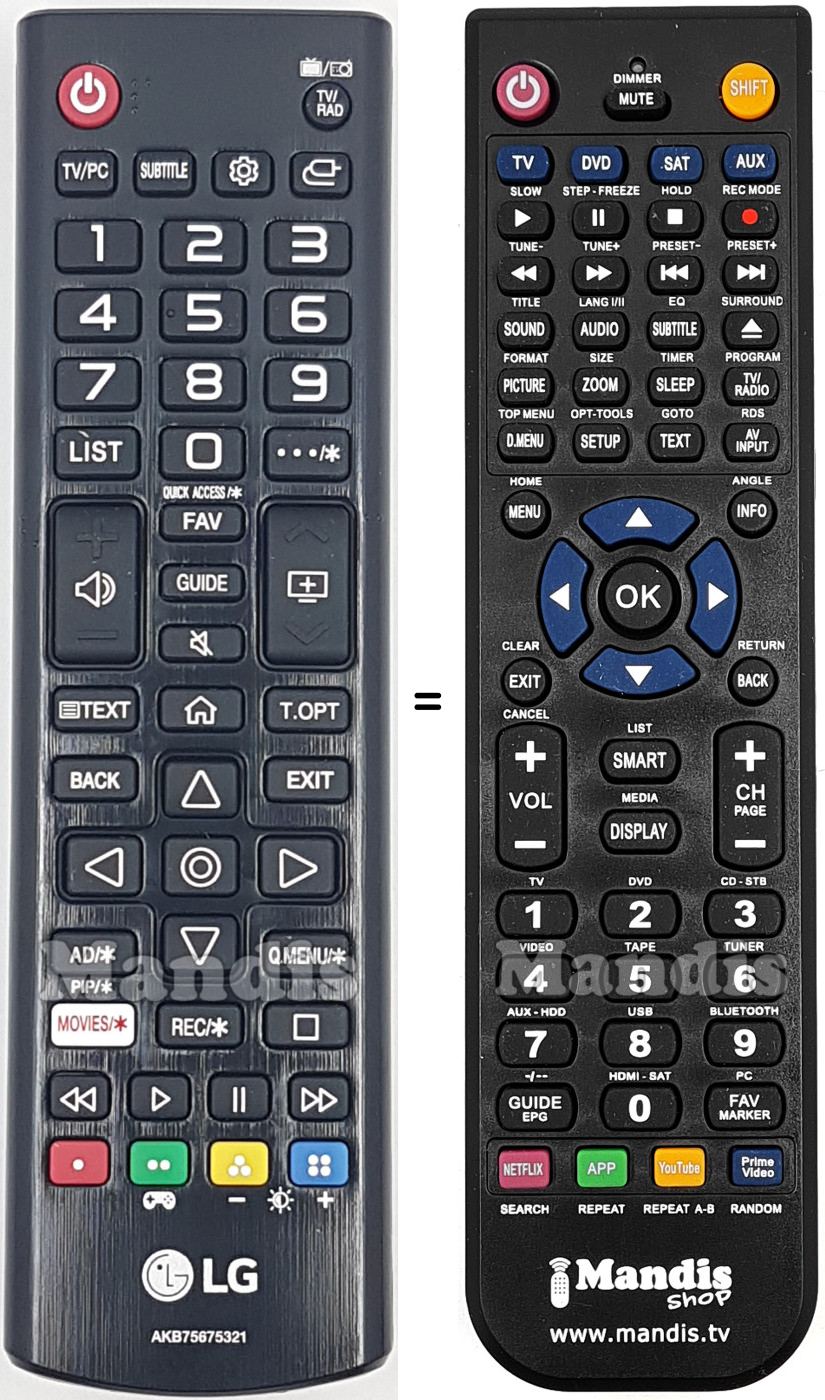 Télécommande équivalente LG AKB75675321