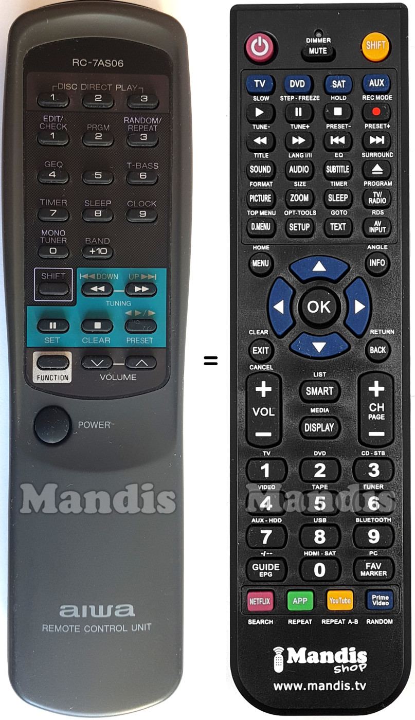 Replacement remote control Aiwa RC-7 AS 06