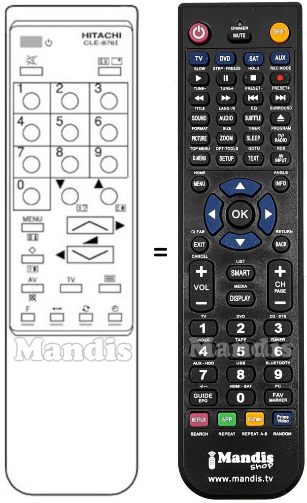 Replacement remote control Hitachi CLE876I