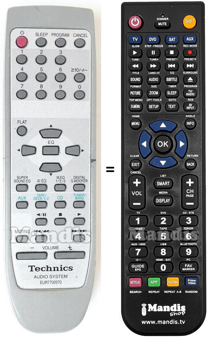 Replacement remote control Technics EUR7702070