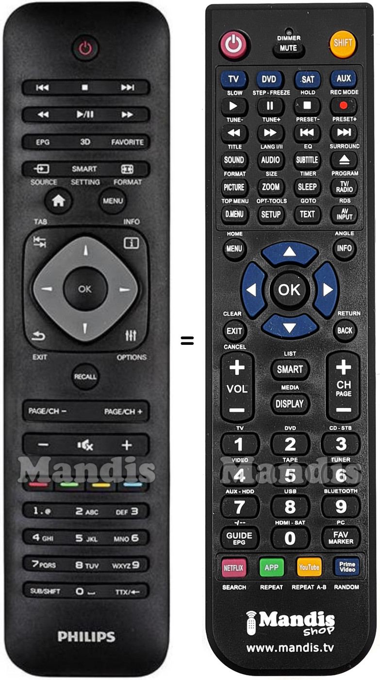 Mando a distancia equivalente Philips HDP1590TV