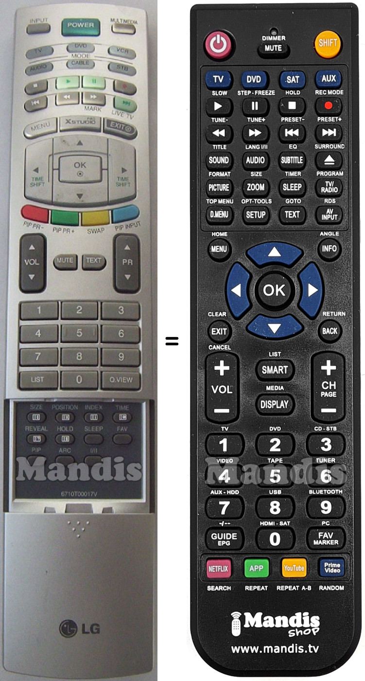 Replacement remote control LG 6710 T 00017 V