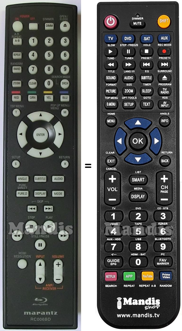 Télécommande équivalente Marantz RC006BD