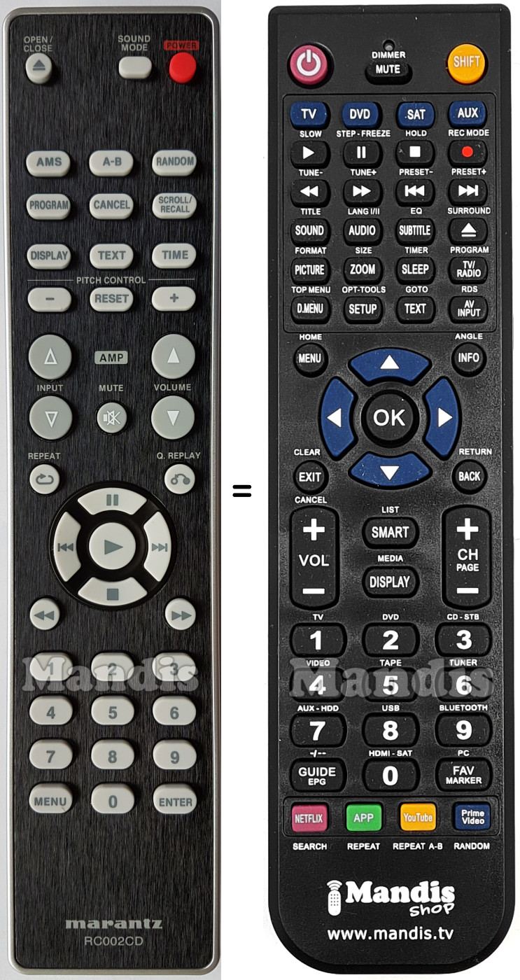 Télécommande équivalente Marantz RC002CD